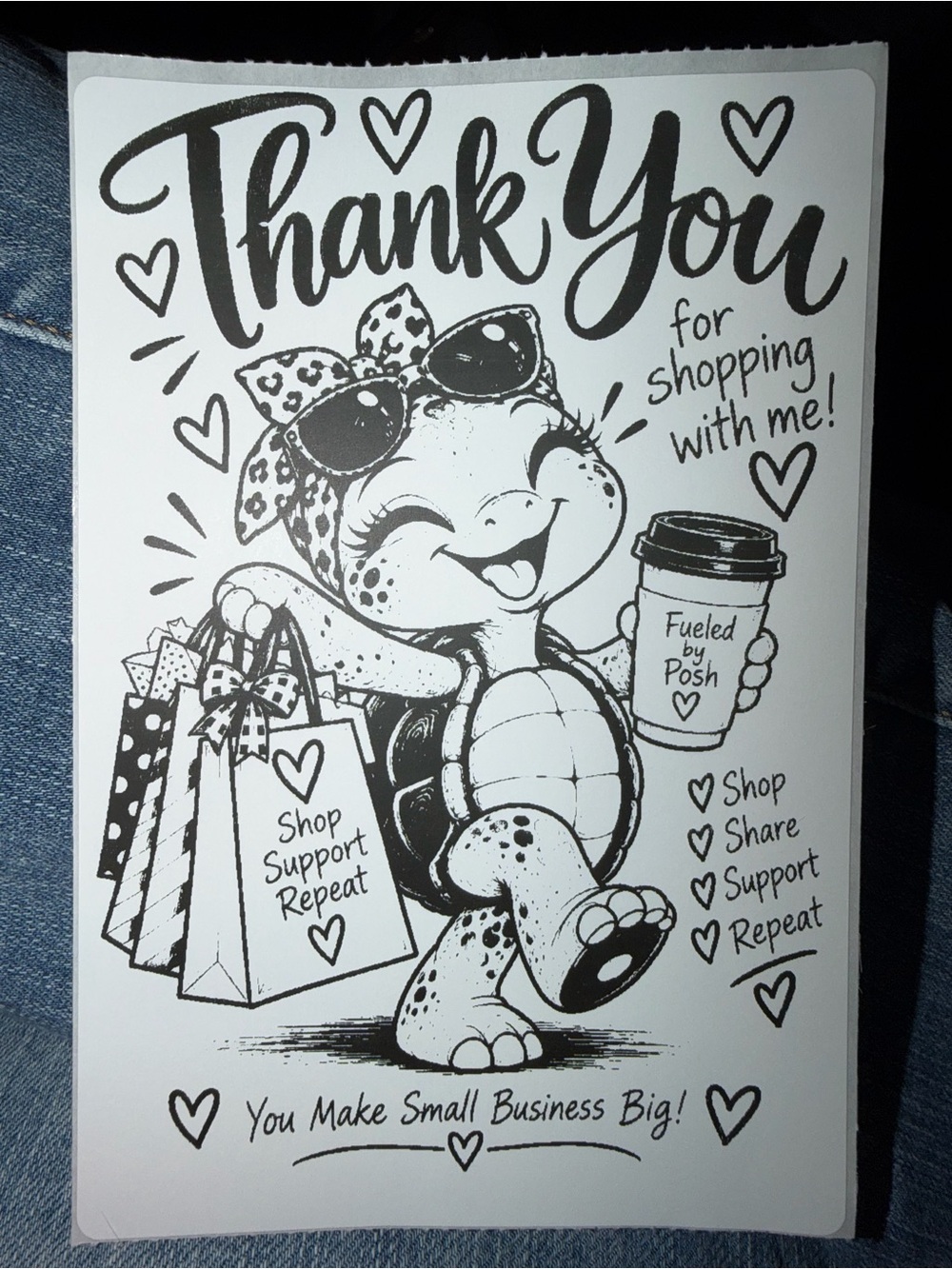 Posh Turtle Thank You Sticker 50 count 4x6